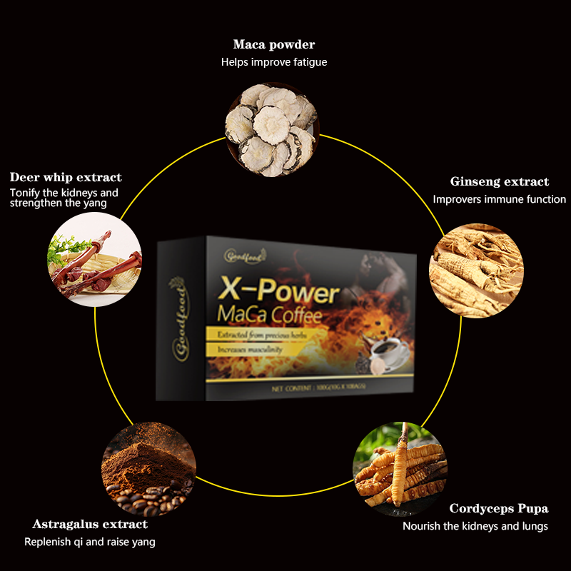 Man X Power Energy Chocolate Instant Coffee For Men Private Label Kidney Maca Ginseng Dietary Supplement Fruit Vitality Boosting