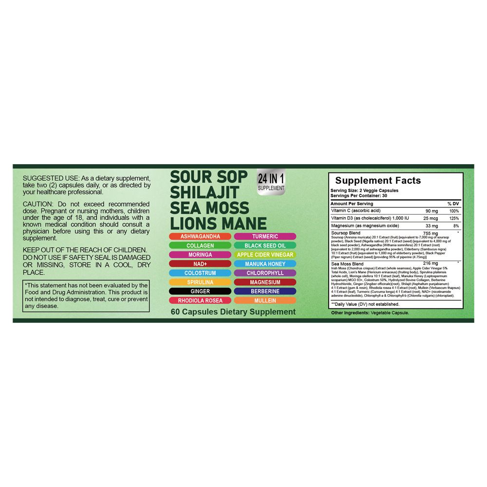 Original Manufacturer 24-in-1 Sea Moss Capsules Improved Bone Density 60 Capsules Oem Supported