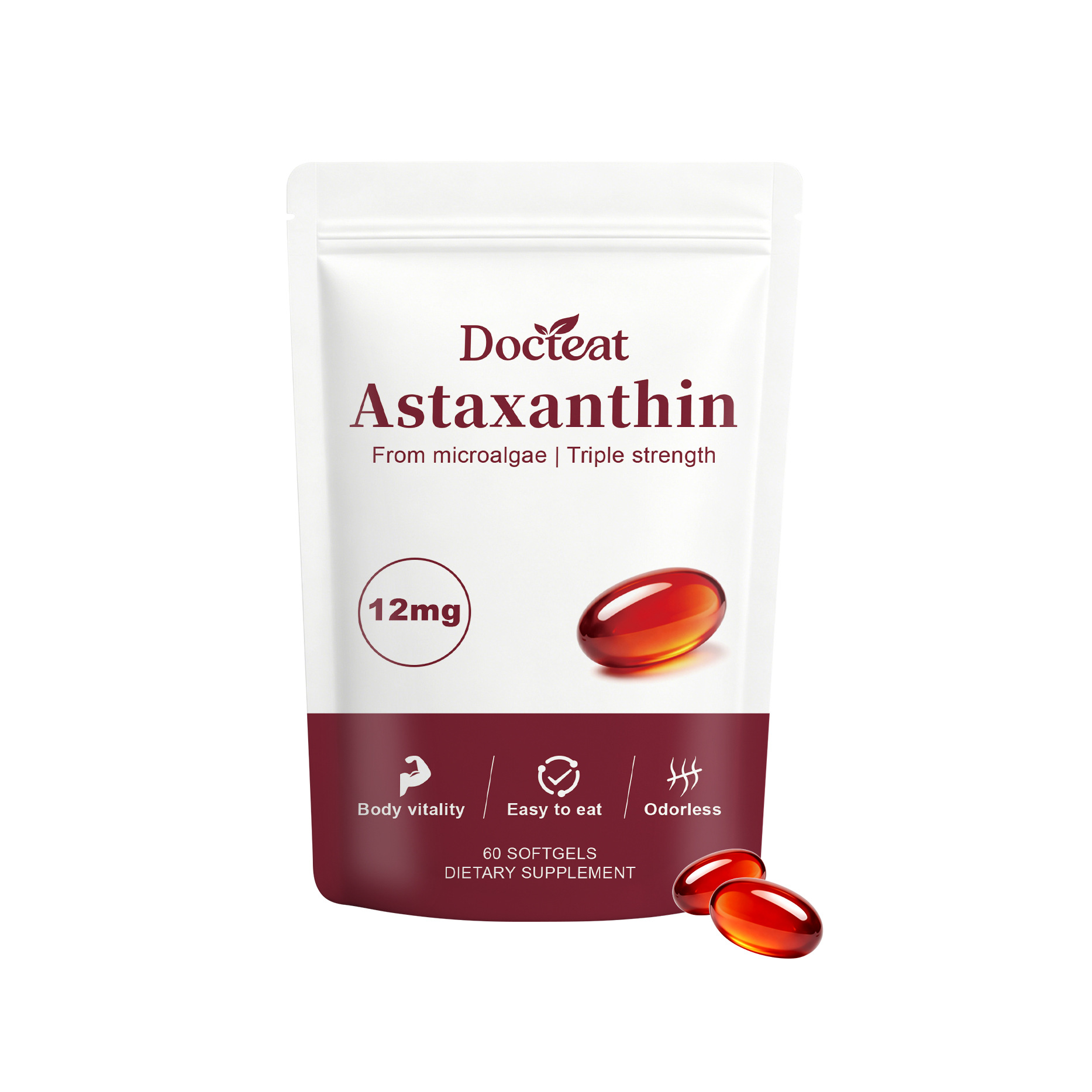 Premium Odorless Easy Swallow Softgels With Natural Astaxanthin From Microalgae For Daily Dietary Intake